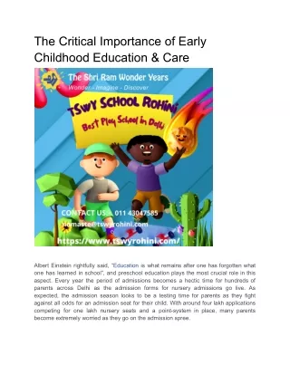 The Critical Importance of Early Childhood Education & Care (1)