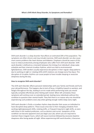 what is shift work sleep disorder its symptoms