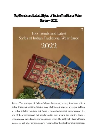 Top Trends and Latest Styles of Indian Traditional Wear Saree – 2022