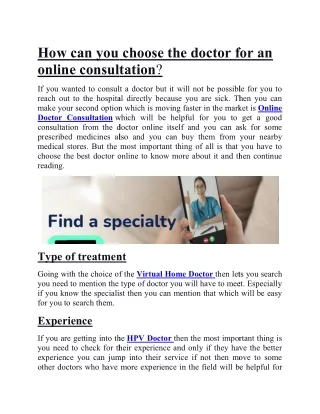 How can you choose the doctor for an online consultation