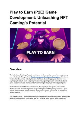 Play to Earn (P2E) Game Development_ Unleashing NFT Gaming's Potential