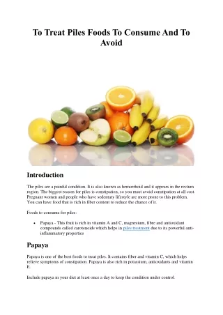 Food to consume and avoid for piles