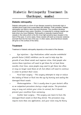 Diabetic Retinopathy Treatment In Ghatkopar, mumbai