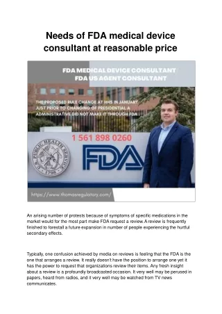 Needs of FDA medical device consultant at reasonable price.ppt