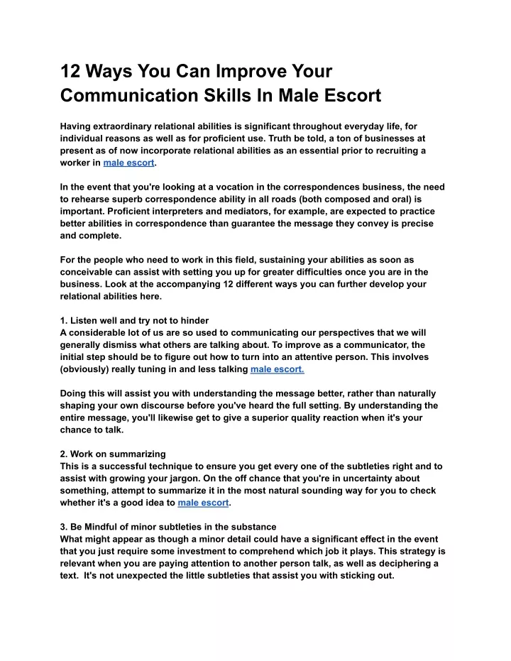 Ppt 12 Ways You Can Improve Your Communication Skills In Male Escort Powerpoint Presentation 9833