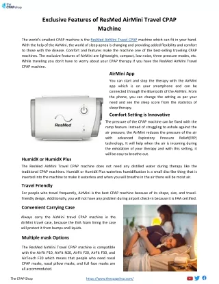 Exclusive Features of ResMed AirMini Travel CPAP Machine