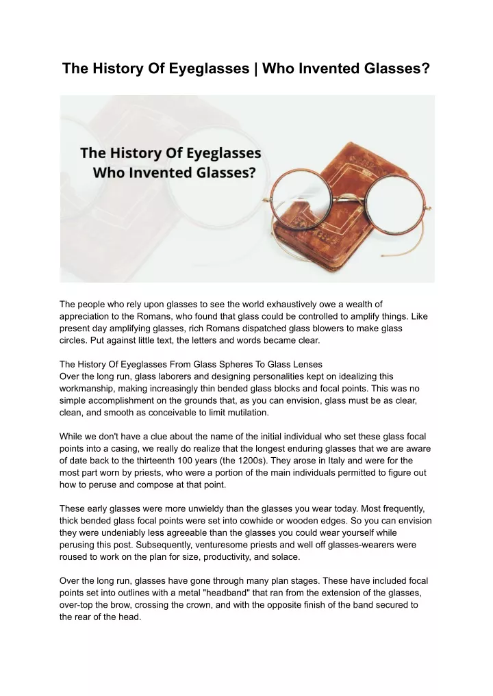 the history of eyeglasses who invented glasses