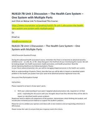 nu610 7b unit 1 discussion the health care system