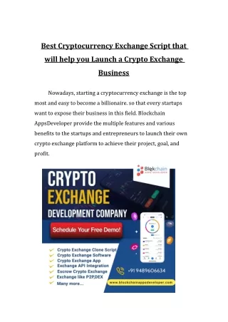 Best Cryptocurrency Exchange Script that will help you to launch crypto exchange platform