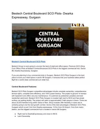 Bestech Central Boulevard SCO Plots- Dwarka Expressway, Gurgaon