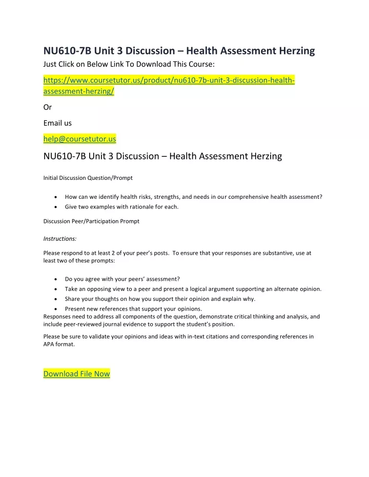 nu610 7b unit 3 discussion health assessment