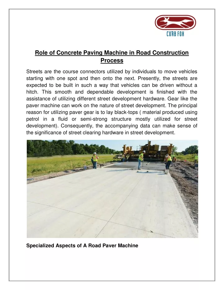 role of concrete paving machine in road