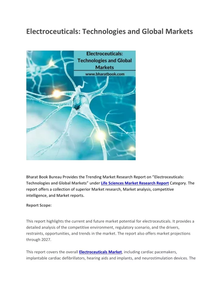 electroceuticals technologies and global markets