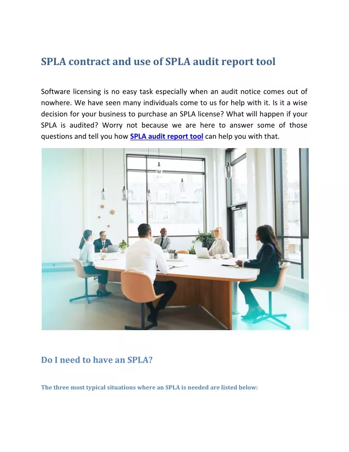 spla contract and use of spla audit report tool