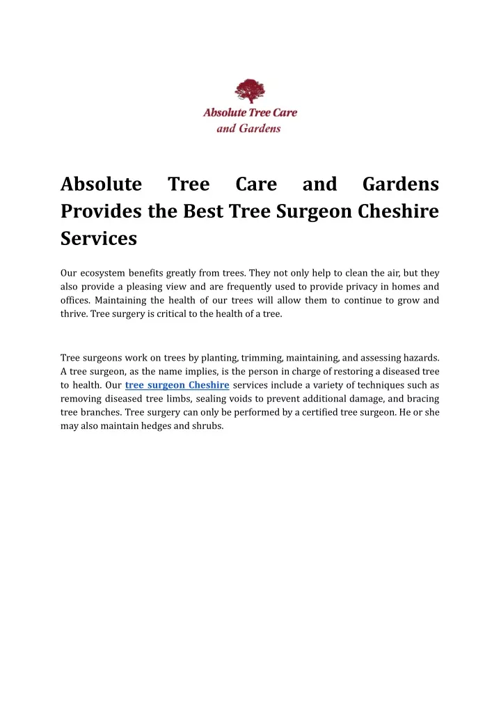 absolute provides the best tree surgeon cheshire