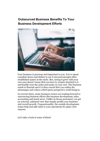 Outsourced Business Benefits To Your Business Development Efforts