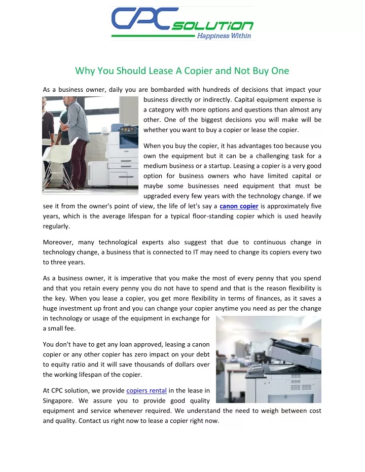 why you should lease a copier and not buy one