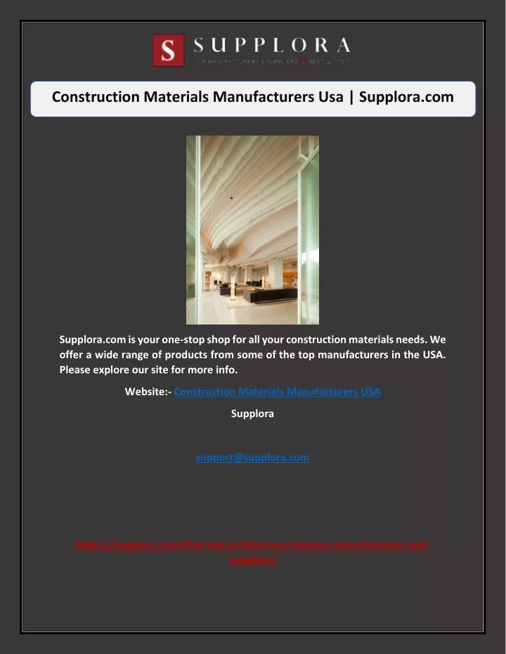 construction materials manufacturers usa supplora