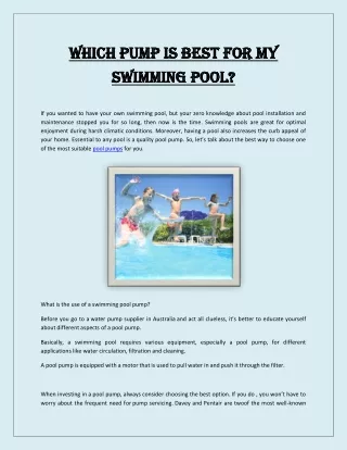 Which pump is best for my swimming pool