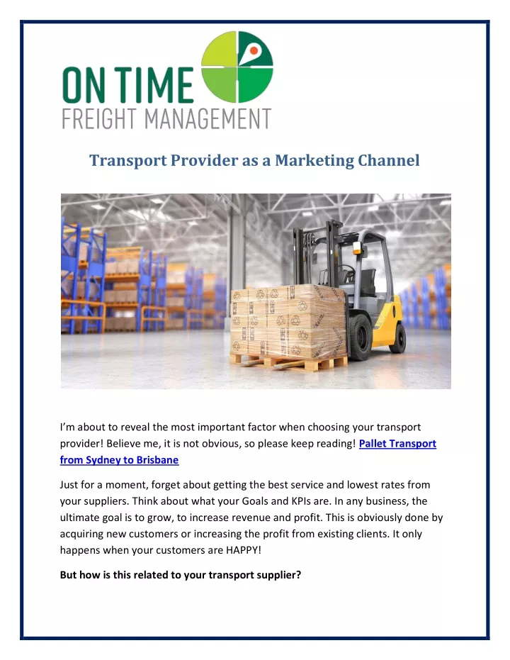 transport provider as a marketing channel