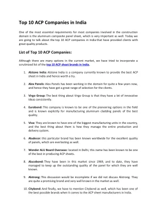 Top 10 ACP Companies in India