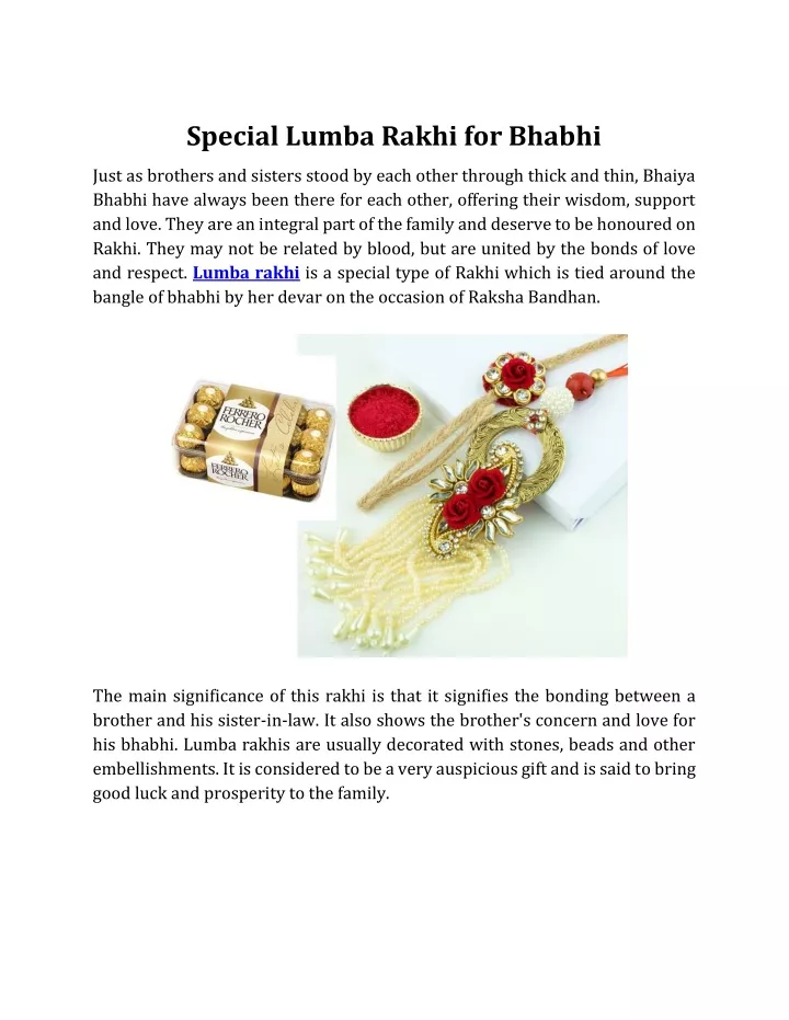 special lumba rakhi for bhabhi