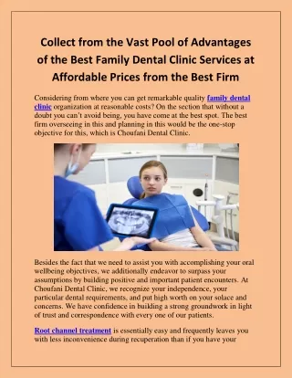 Collect from the Vast Pool of Advantages of the Best Family Dental Clinic Services at Affordable Prices from the Best Fi