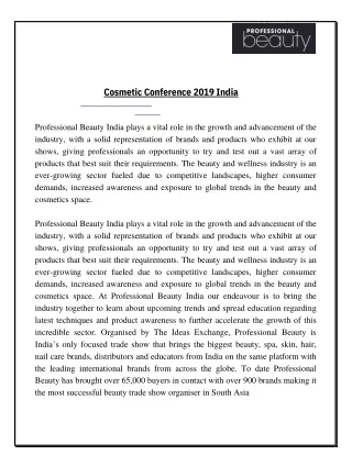 Cosmetic Conference 2019 India