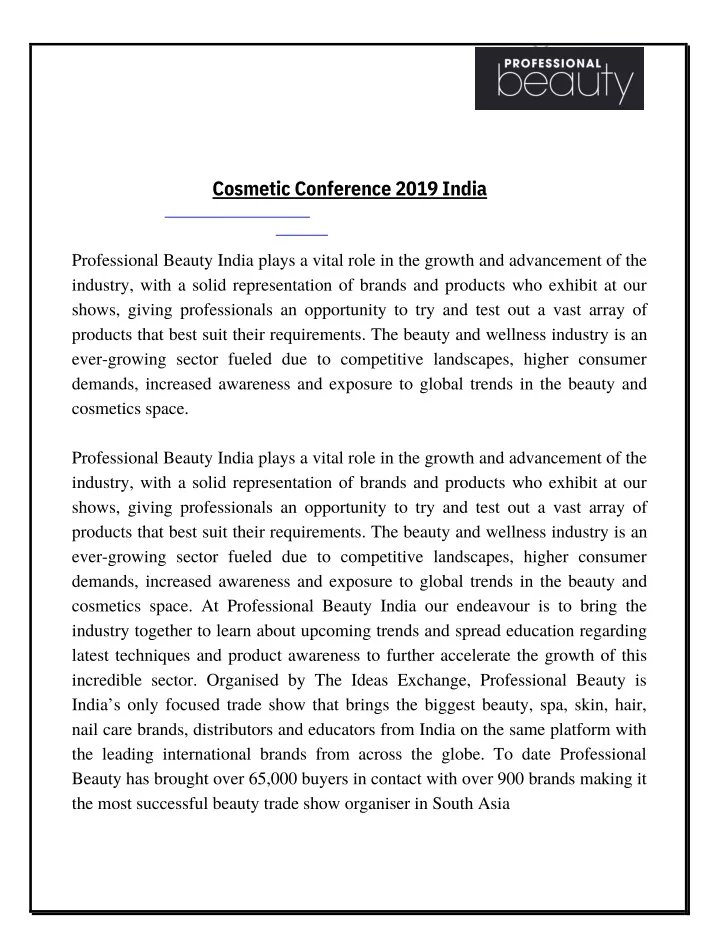 cosmetic conference 2019 india