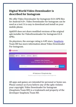 digital world video downloader is described