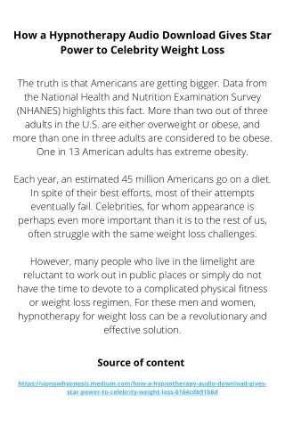 How a Hypnotherapy Audio Download Gives Star Power to Celebrity Weight Loss