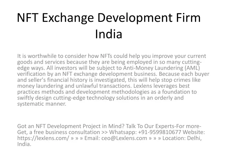 nft exchange development firm india