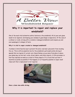 Why it is important to repair and replace your windshield