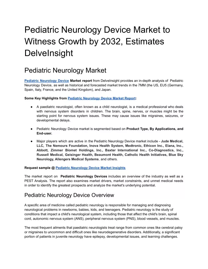 pediatric neurology device market to witness