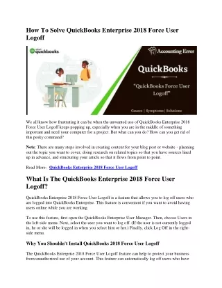 How To Solve QuickBooks Enterprise 2018 Force User Logoff( 28-07-2022) 38939823923, ASSHLHLGKGK,