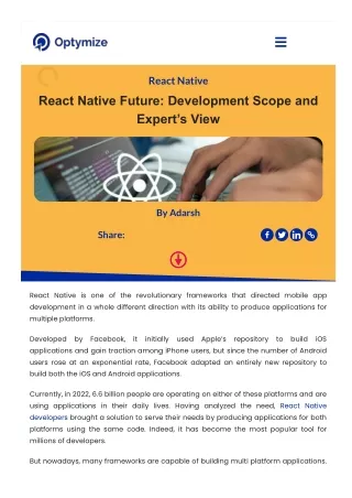 React Native Future: Development Scope and Expert’s view | Optymize