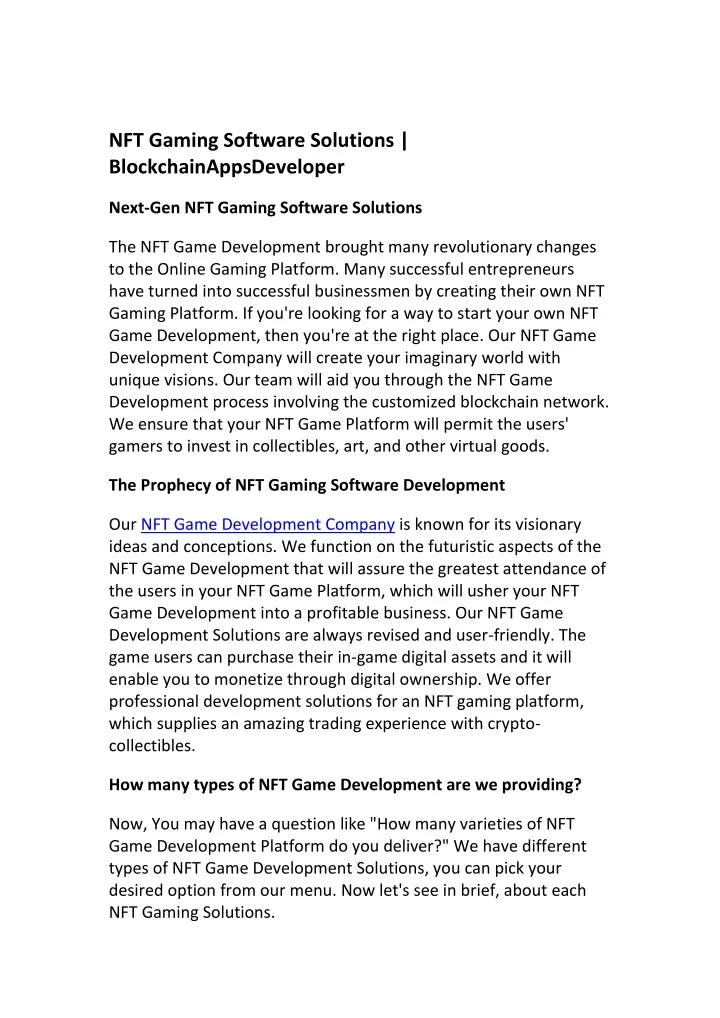 nft gaming software solutions