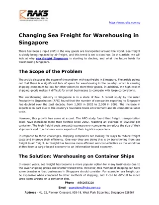 Know all about Changing Sea Freight Singapore for Warehousing