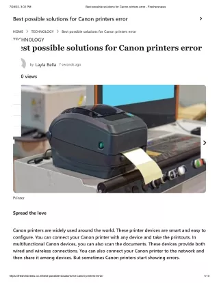 Best possible solutions for Canon printers error - Freshersnews
