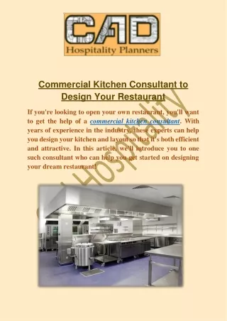 Commercial Kitchen Consultant to Design Your Restaurant