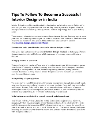 Tips To Follow To Become a Successful Interior Designer in India