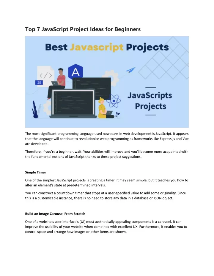 top 7 javascript project ideas for beginners