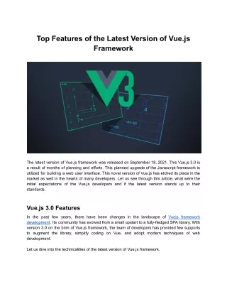 Top Features of the Latest Version of Vue.js Framework