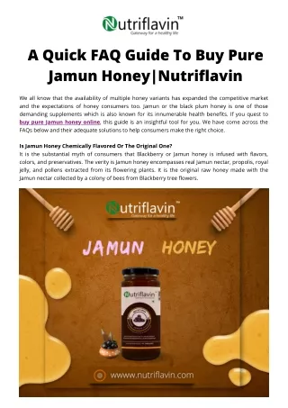 A Quick FAQ Guide To Buy Pure Jamun Honey|Nutriflavin