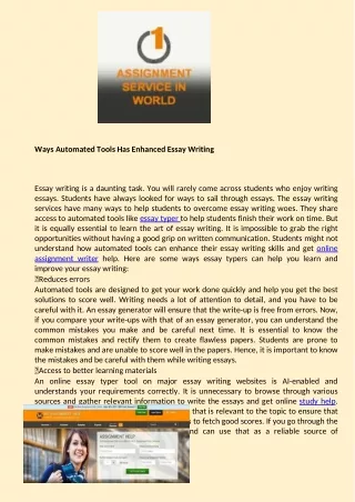Ways Automated Tools Has Enhanced Essay Writing