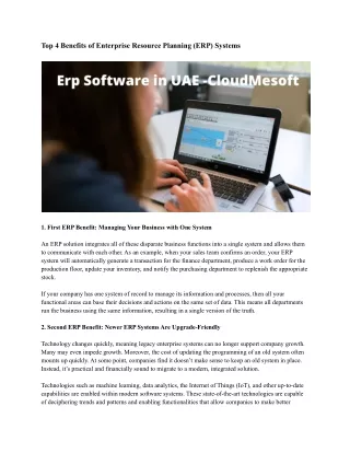 top 4 benefits of enterprise resource planning