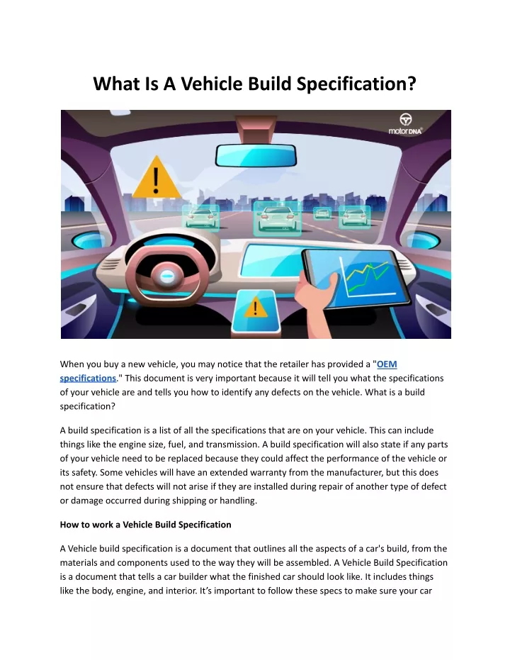 what is a vehicle build specification