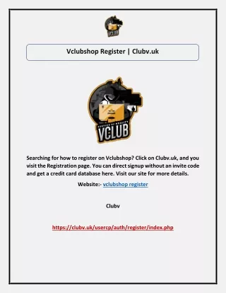 Vclubshop Register | Clubv.uk