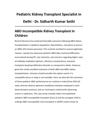 Pediatric Kidney Transplant Specialist in Delhi - Dr. Sidharth Kumar Sethi