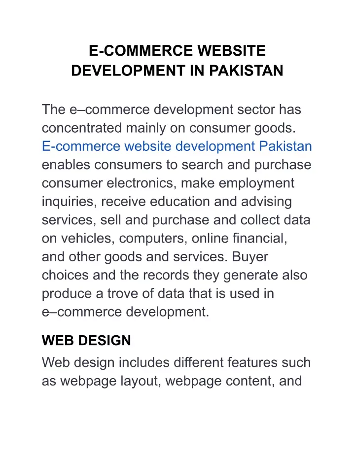 e commerce website development in pakistan